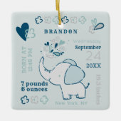 Navy Elephant Birth Stats Baby's Eerste Kerstmis Keramisch Ornament (Voorkant)