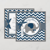 Navy Elephant en Chevron Print Baby shower Kaart (Voorkant / Achterkant)