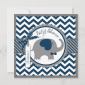 Navy Elephant en Chevron Print Baby shower Kaart (Voorkant)