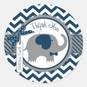 Navy Elephant en Chevron Print Dank je Ronde Sticker