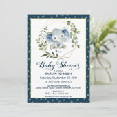 Navy Elephant Modern Baby shower Kaart (Staand voorkant)