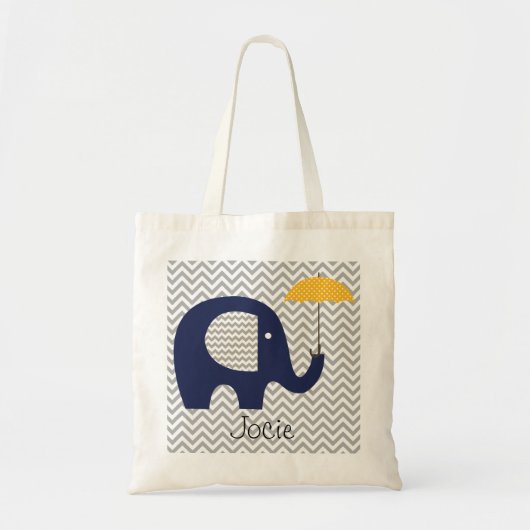 Navy Elephant Yellow Umbrella Custom Bag Tote Bag (Voorkant)