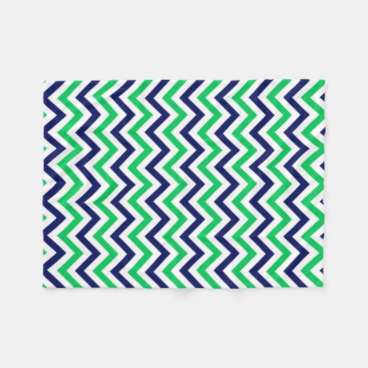 Navy, Emerald, White Large Chevron ZigZag Pattern Fleece Deken (Voorkant (Horizontaal))