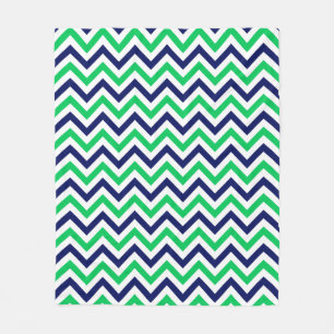 Navy, Emerald, White Large Chevron ZigZag Pattern Fleece Deken