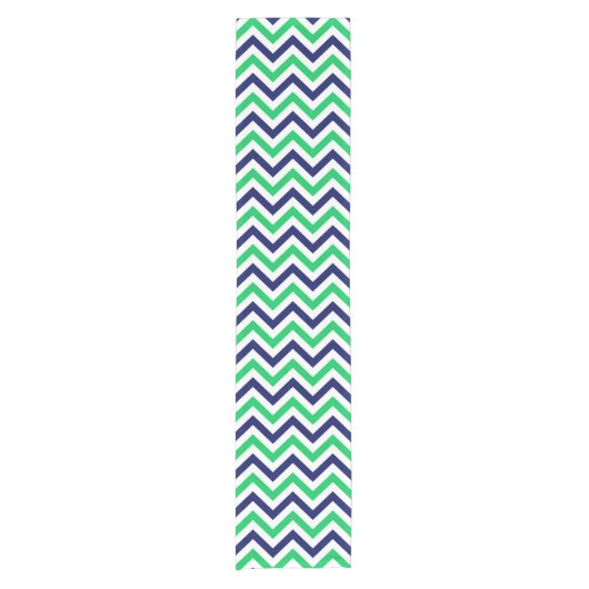 Navy, Emerald, White Large Chevron ZigZag Pattern Korte Tafelloper (Voorkant)