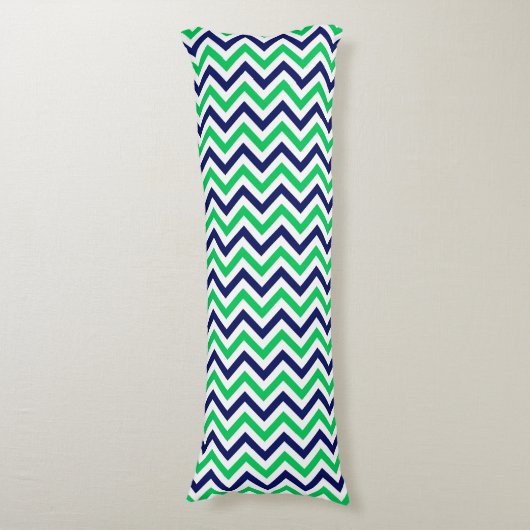 Navy, Emerald, White Large Chevron ZigZag Pattern Lichaamskussen (Voorkant Verticaal)