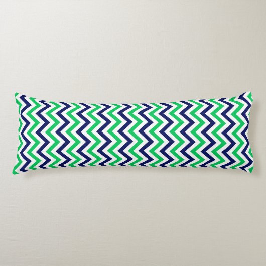Navy, Emerald, White Large Chevron ZigZag Pattern Lichaamskussen (Voorkant)