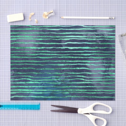 Navy en Aqua Blue Striped Pattern Tissuepapier (Craft)