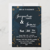 Navy en Black Night Sky Illustratieve bruiloft Kaart (Voorkant)