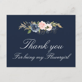 Navy en blozen bloemenmeisje dank je kaart