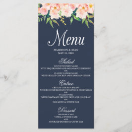 Navy en Blush Bloemen Bruiloft Menu Kaart