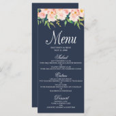 Navy en Blush Bloemen Bruiloft Menu Kaart (Voorkant / Achterkant)