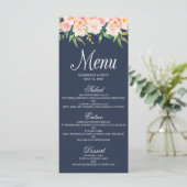Navy en Blush Bloemen Bruiloft Menu Kaart (Staand voorkant)