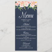 Navy en Blush Bloemen Bruiloft Menu Kaart (Voorkant)