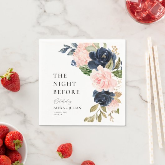 Navy en Blush Bloemen de avond ervoor Servet (Insitu)