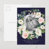 Navy en Blush Bloemen Nieuwe Baby Foto briefkaart (Voorkant / Achterkant)