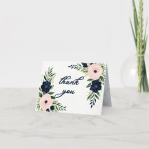 Navy en Blush Bloemen Trouwen Bedankt Card
