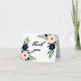 Navy en Blush Bloemen Trouwen Bedankt Card