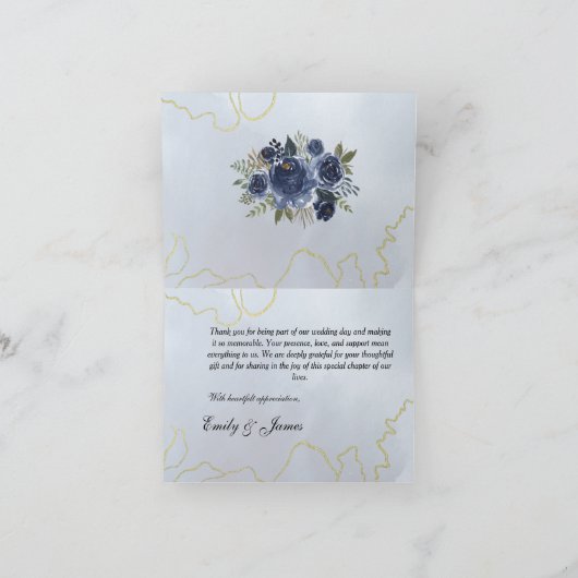 Navy en Blush Bloemen Trouwen Bedankt Card (Binnen)