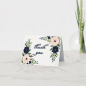 Navy en Blush Bloemen Trouwen Bedankt Card (Voorkant)