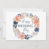 Navy en Blush Bloemenkrans Gelukkige Huwelijksdag Kaart (Voorkant)