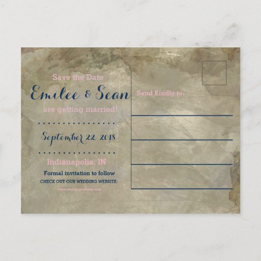 Navy en Blush  Briefkaart (Achterkant)