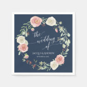 Navy en Blush Bruiloft Ivoor Witte roos Eucalyptus Servet (Voorkant)