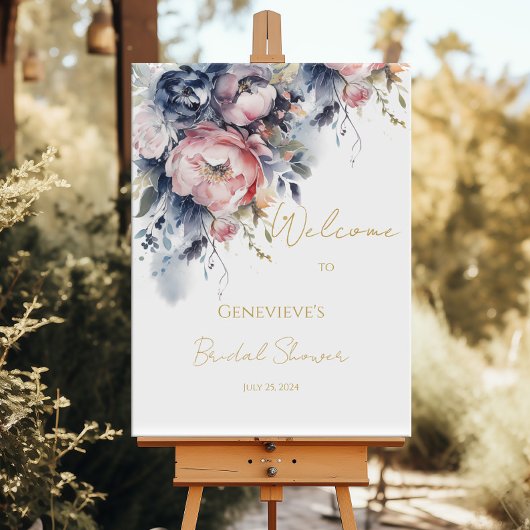 Navy en blush elegant vrijgezellenfeest welkomstbo poster