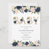 Navy en Blush Floral Baby shower Kaart (Voorkant)