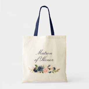 Navy en blush floral Matron of Honor Tote Bag