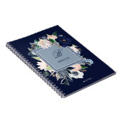 Navy en Blush Floral | Naam en monogram Notitieboek (Rechterzijde)