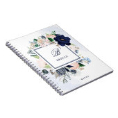 Navy en Blush Floral | Naam en monogram Notitieboek (Rechterzijde)