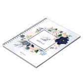 Navy en Blush Floral | Naam en monogram Notitieboek (Linkerzijde)