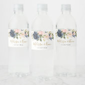 Navy en Blush Floral Waterfles Etiket (Flessen)
