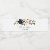 Navy en Blush Floral Waterfles Etiket (Enkel label)