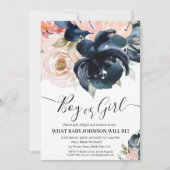 Navy en blush gender onthullen uitnodiging. kaart (Voorkant)