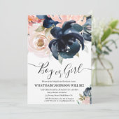 Navy en blush gender onthullen uitnodiging. kaart (Staand voorkant)