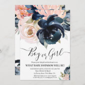 Navy en blush gender onthullen uitnodiging. kaart (Voorkant / Achterkant)