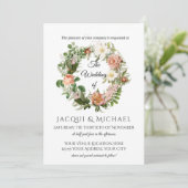 Navy en Blush Ivoren Rozen w Fern Krans Trouwen Kaart (Staand voorkant)