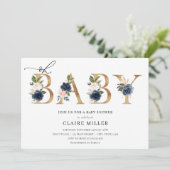 Navy en Blush Oh Baby Shower uitnodiging (Staand voorkant)
