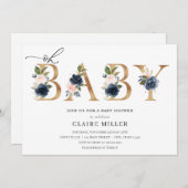 Navy en Blush Oh Baby Shower uitnodiging (Voorkant / Achterkant)