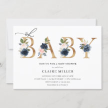 Navy en Blush Oh Baby Shower uitnodiging