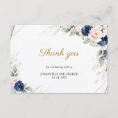 Navy en Blush Pink Floral Goud Groen Dank u Informatiekaartje (Voorkant)