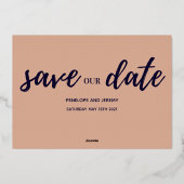 Navy en blush roze gouden folie script opslaan van uitnodiging (Achterkant)