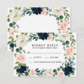 Navy en Blush Roze Waterverf Bruiloft RSVP Kaarten Kaartje (Voorkant / Achterkant)