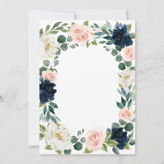 Navy en Blush Roze Waterverf bruiloft uitnodiginge Kaart (Achterkant)