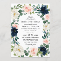 Navy en Blush Roze Waterverf bruiloft uitnodiginge