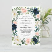 Navy en Blush Roze Waterverf Verlovingsfeest Kaart (Staand voorkant)