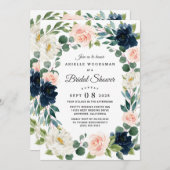 Navy en Blush Roze Waterverf Vrijgezellenfeest Kaart (Voorkant / Achterkant)