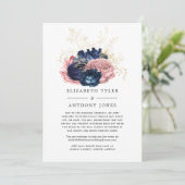 Navy en Blush Vintage Bloemengastlijst Gereduceerd Aankondiging (Staand voorkant)